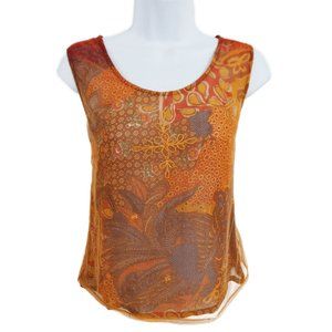 NYLoN MeSH Vintage 90s Tank Top Embroidered Overlay Mixed Geo Floral India M